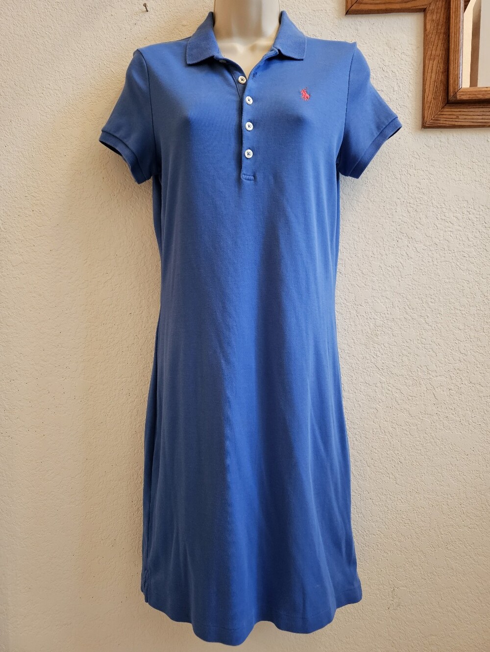 Ralph Lauren Polo Shirt Dress with Pink Logo - Periwinkle Blue Size S